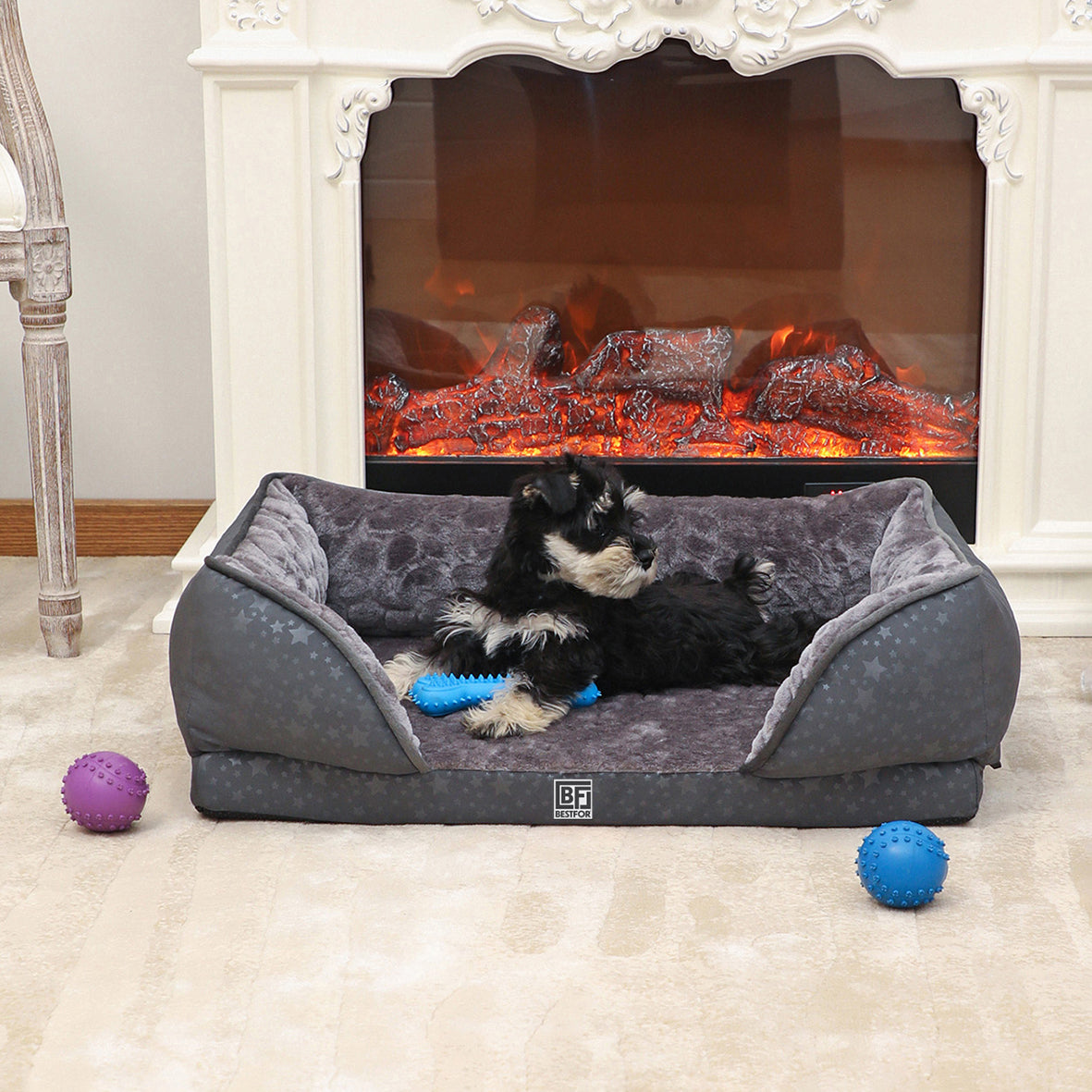 Orthopedic Couch Pet Bed with Egg Crate Bamboo and Memory Foam, Small - Charcoal