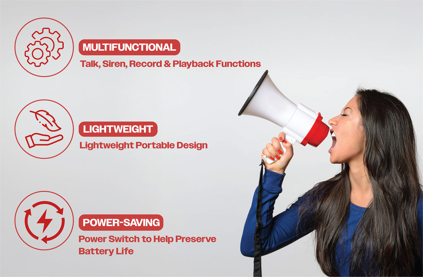 15W Handheld Megaphone with Foldable Hand Grip