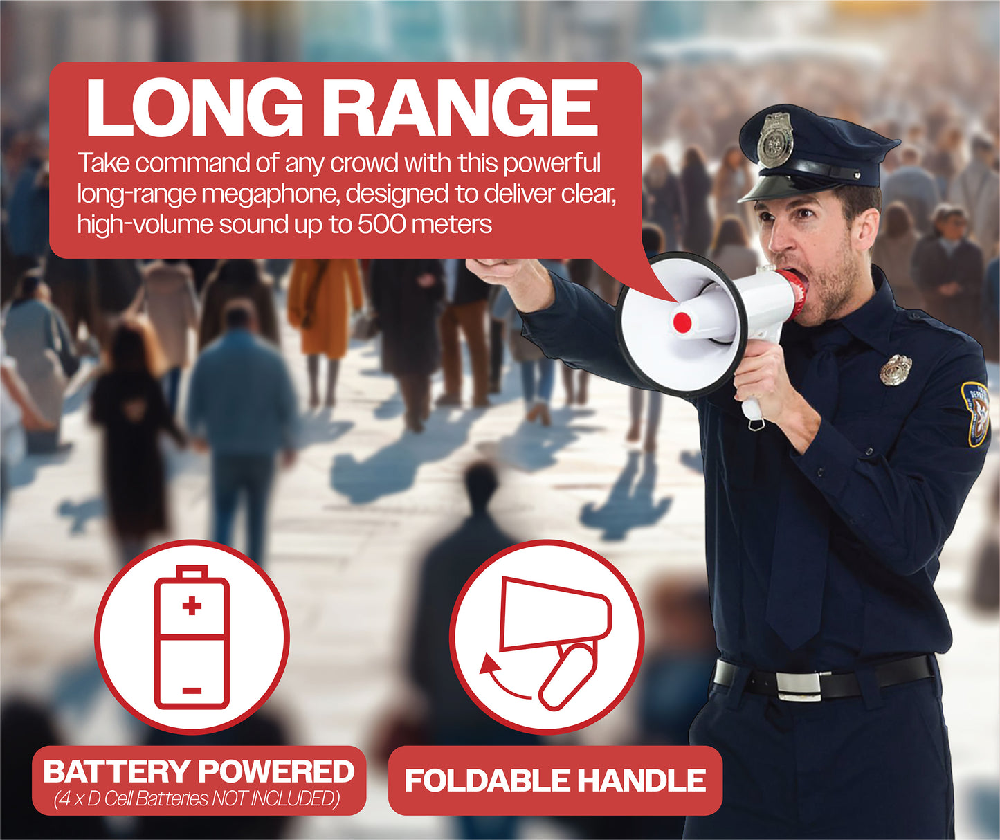 15W Handheld Megaphone with Foldable Hand Grip