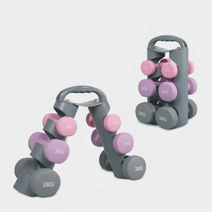 Bestfor Neoprene Hexagonal Dumbbell Set (Total 9kg) with Multi Positional Rack