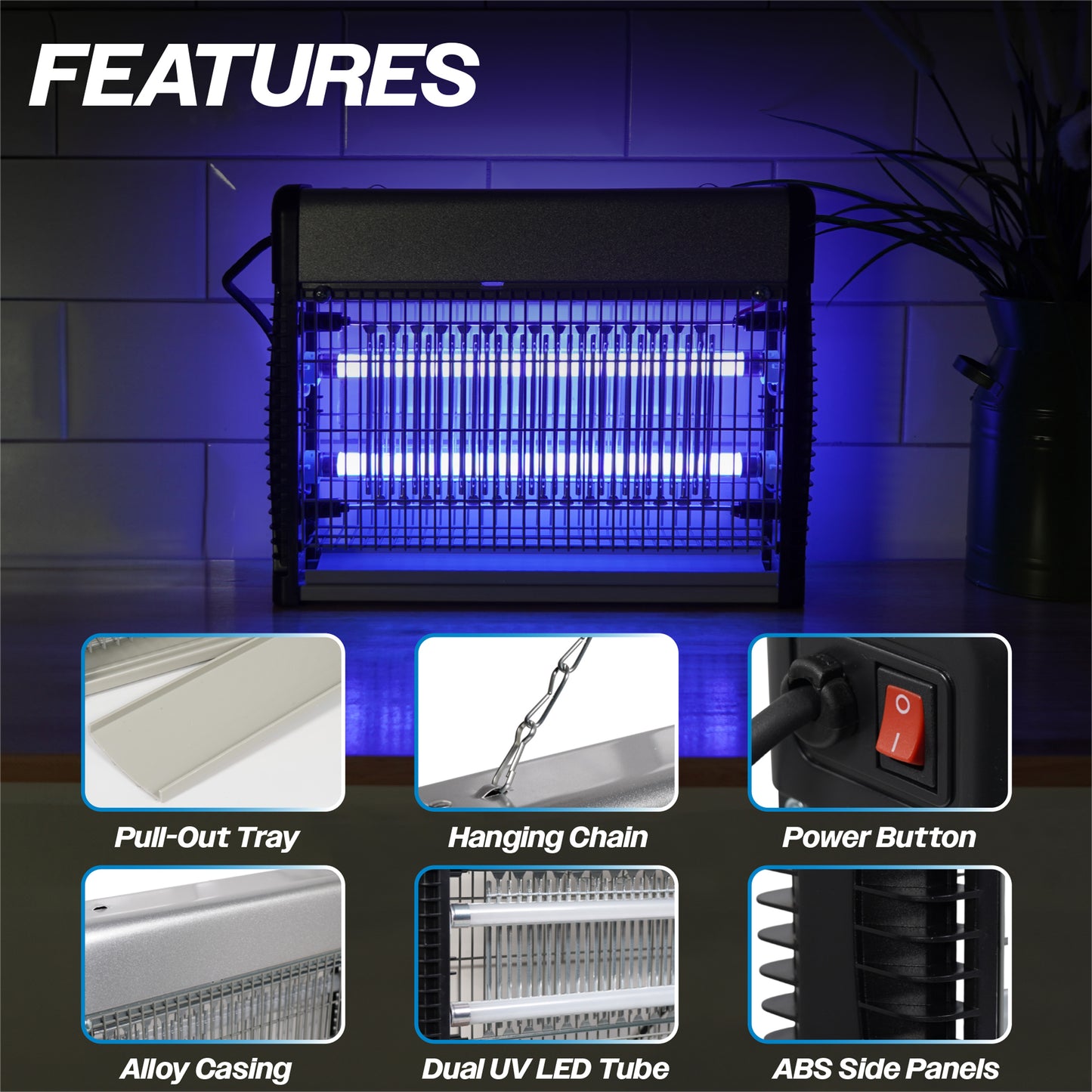 Prem-i-air Electronic Fly Insect Killer with 2 x 4.5W LED T5 Tubes With Hanging Chain for Areas Up To 50m2