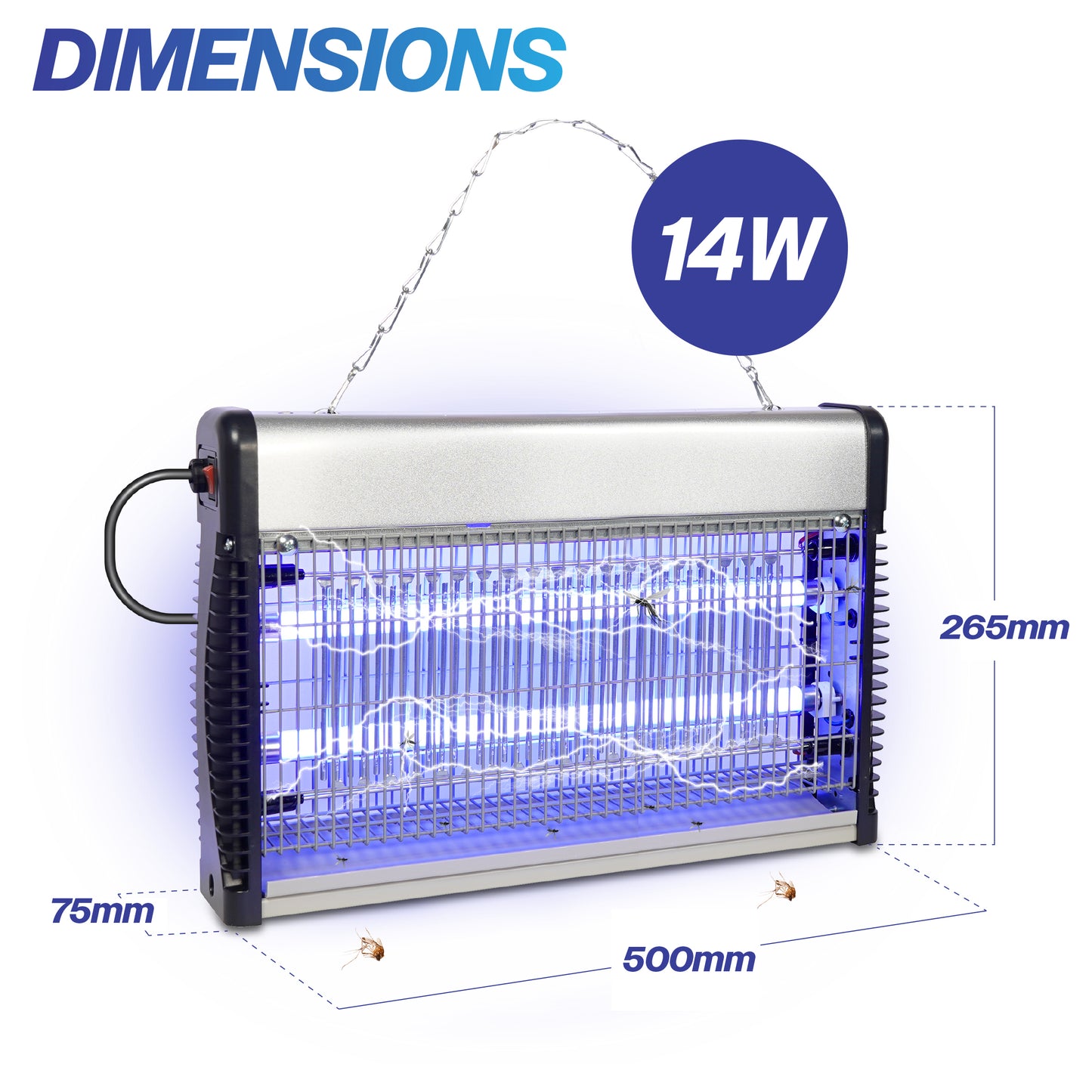 Prem-I-air Electronic Fly Insect Killer with 2 x 7W T8 LED Tubes and Hanging Chain for Areas Up To 100m2