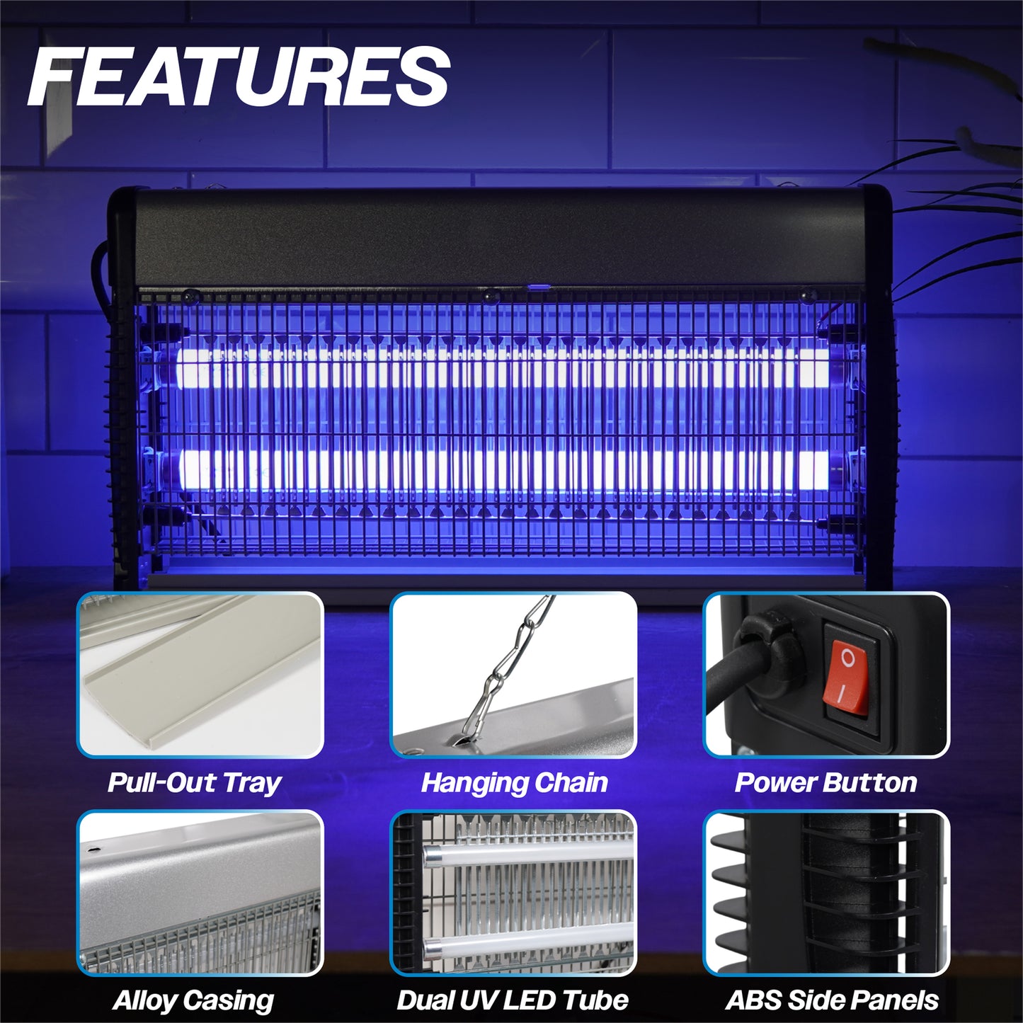 Prem-I-air Electronic Fly Insect Killer with 2 x 7W T8 LED Tubes and Hanging Chain for Areas Up To 100m2