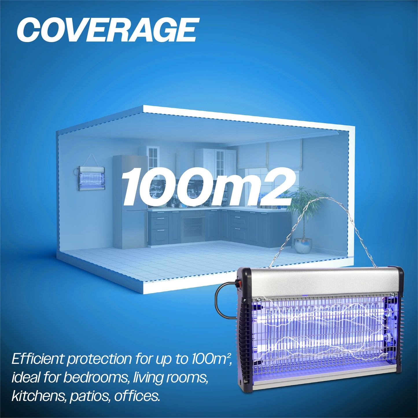 Prem-I-air Electronic Fly Insect Killer with 2 x 7W T8 LED Tubes and Hanging Chain for Areas Up To 100m2