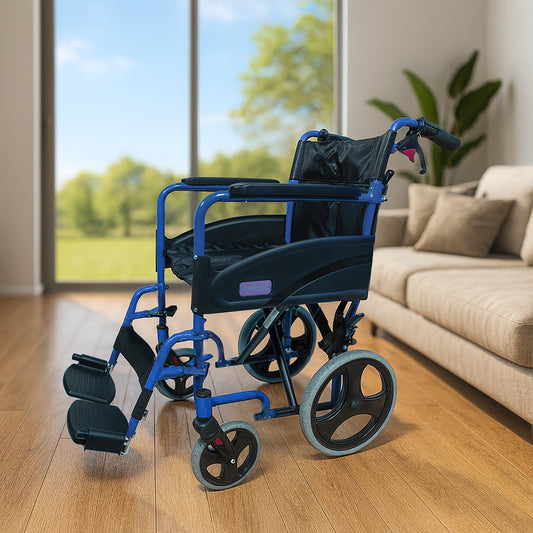 Compact Transport Aluminium Wheelchair (Blue)