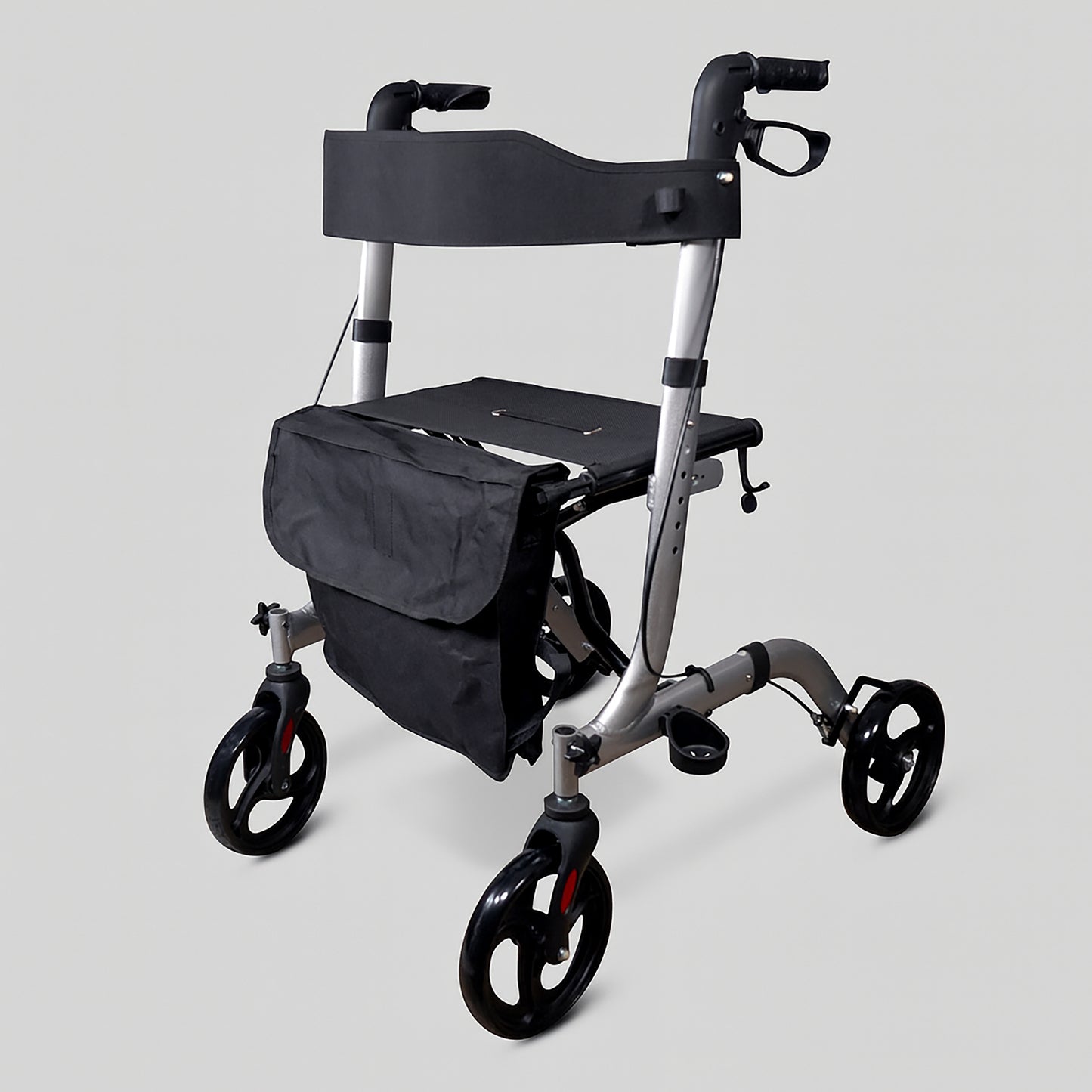Lightweight Aluminium Rollator with Seat, Backrest & Bag – Adjustable Height, Folding 4-Wheel Walker (8.95kg)