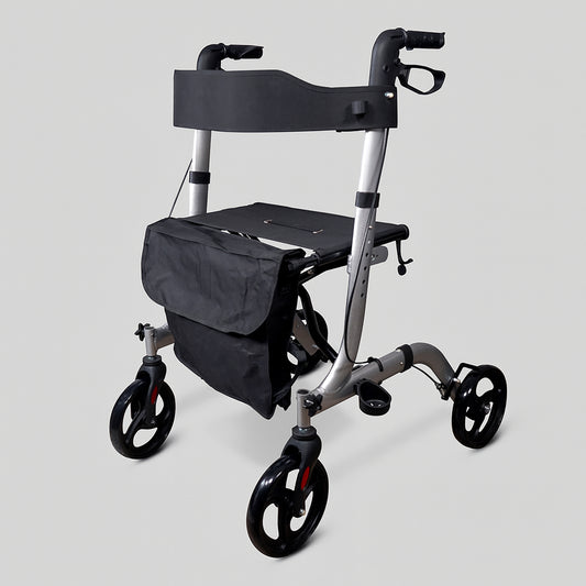 Lightweight Aluminium Rollator with Seat, Backrest & Bag – Adjustable Height, Folding 4-Wheel Walker (8.95kg)
