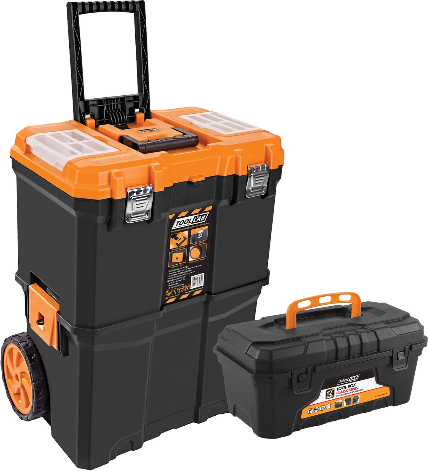 Tool Lab Mobile (Double-Decker) Tool Box With 12 Inch Plastic Toolbox Set