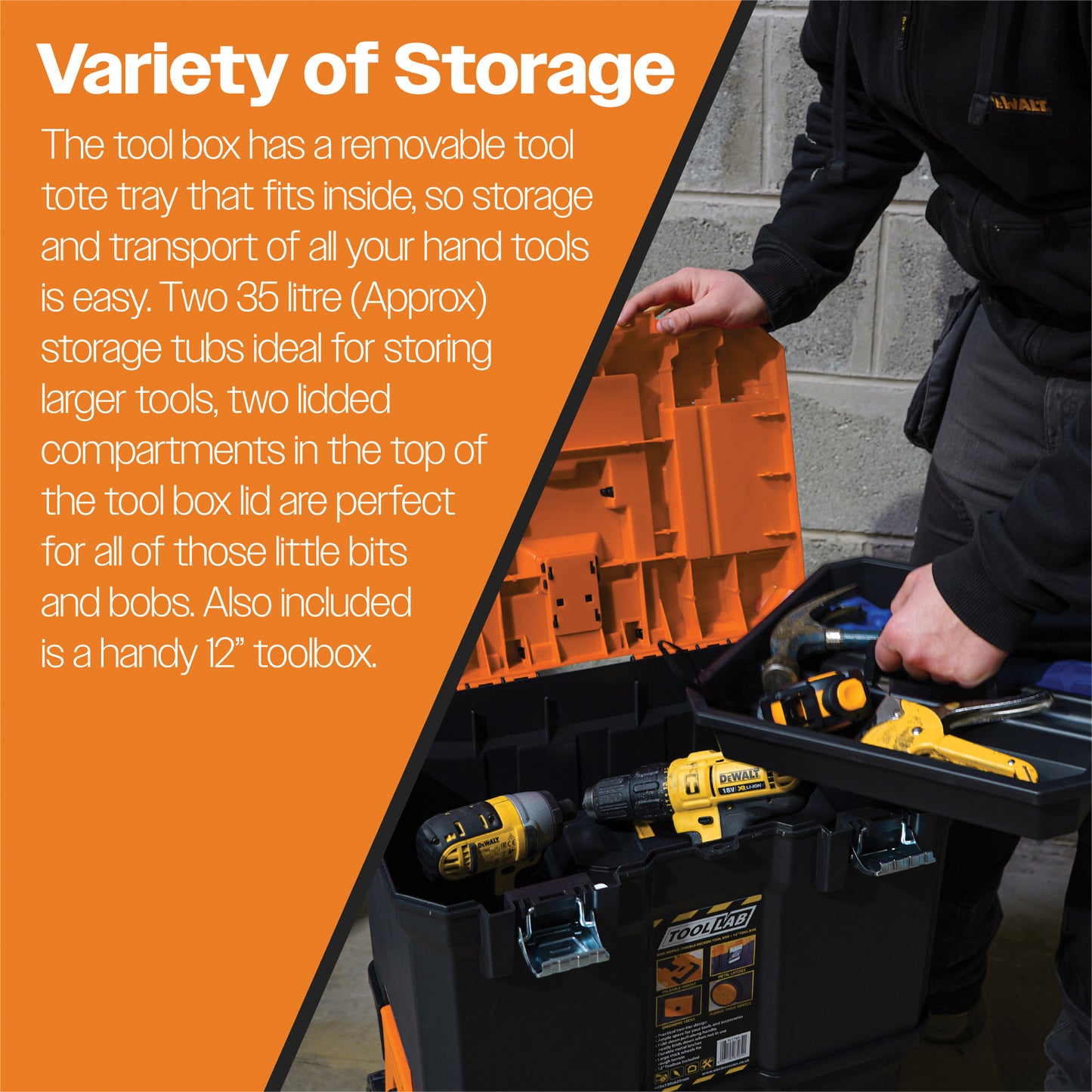 Tool Lab Mobile (Double-Decker) Tool Box With 12 Inch Plastic Toolbox Set