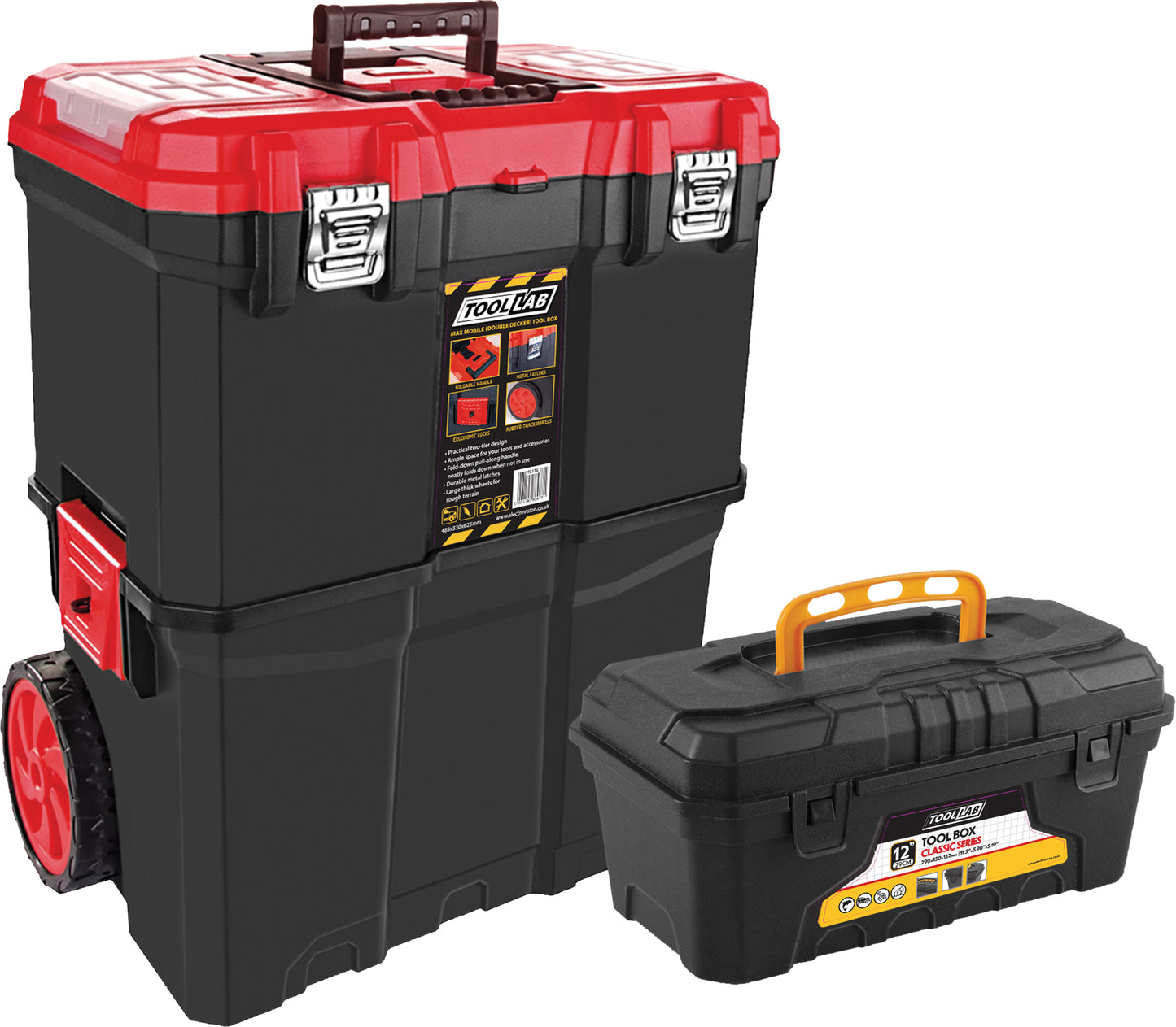Tool Lab Mobile (Double-Decker) Tool Box With 12 Inch Plastic Toolbox Set