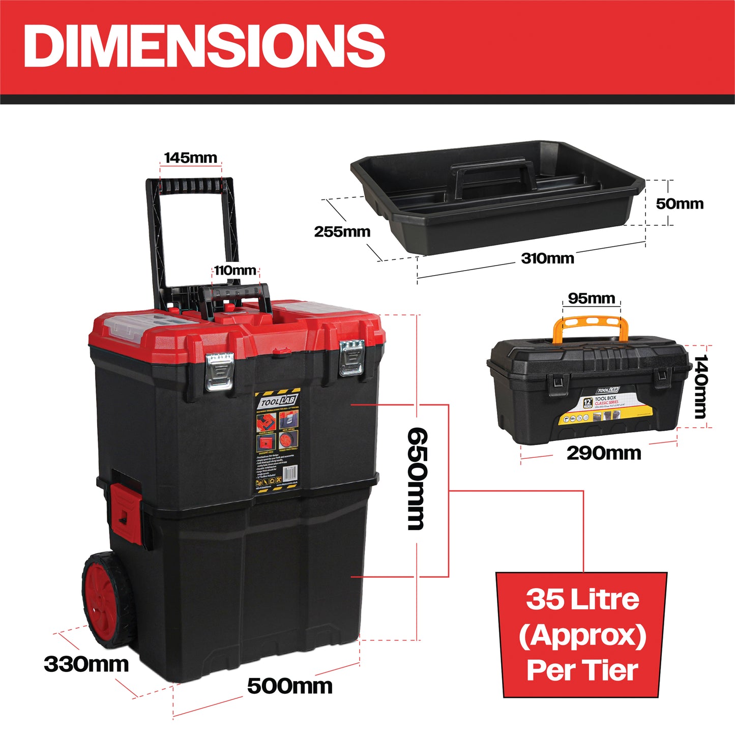 Tool Lab Mobile (Double-Decker) Tool Box With 12 Inch Plastic Toolbox Set