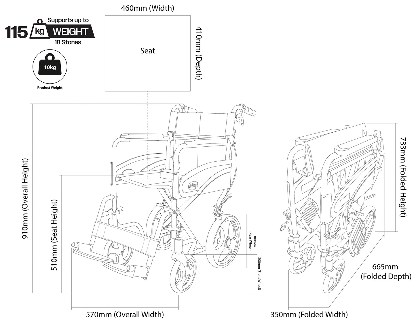 Aidapt Lightweight Folding Aluminium Transit Travel Wheelchair