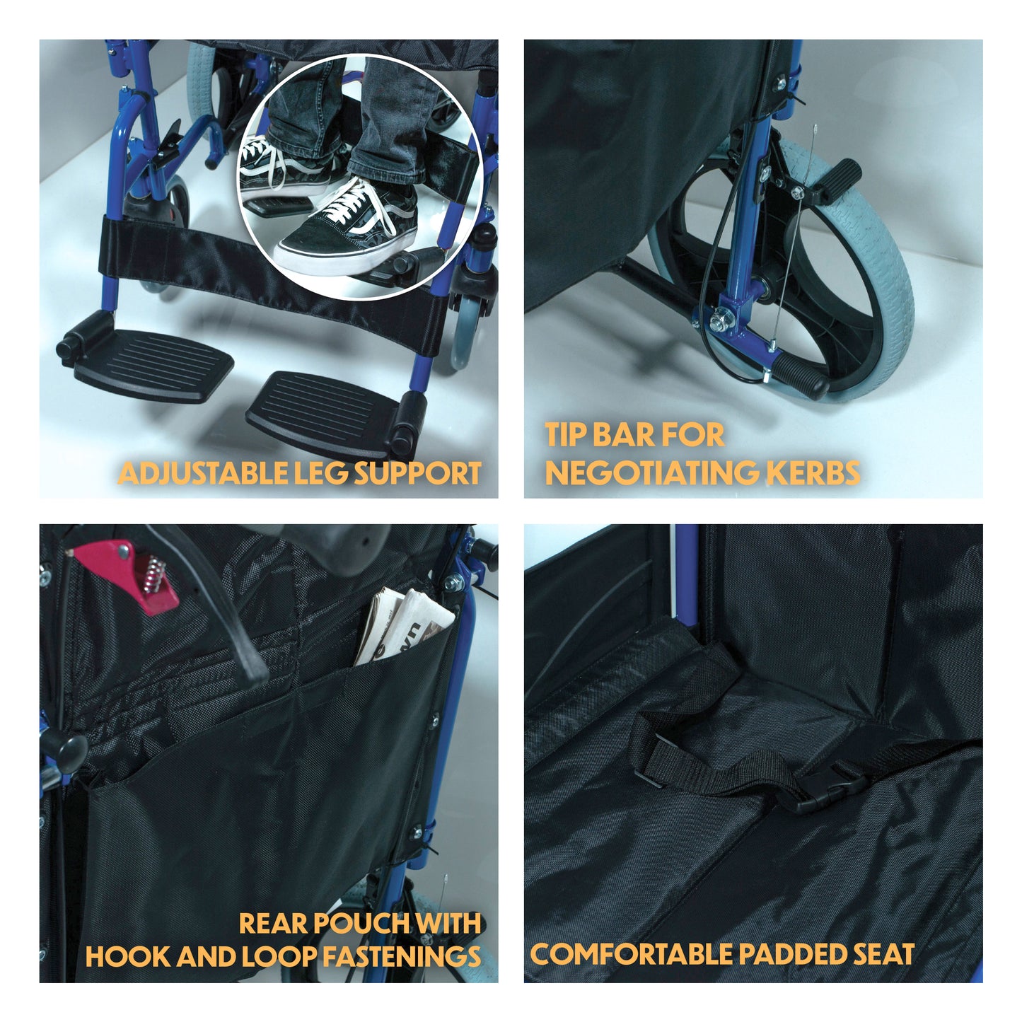Compact Transport Aluminium Wheelchair (Blue)
