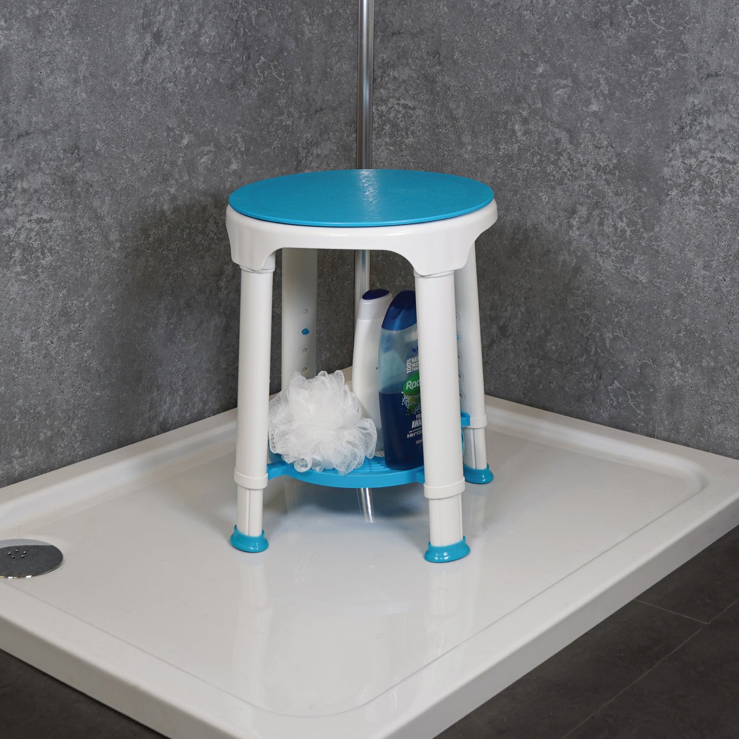 Lightweight Shower Stool with Rotating Seat and Removable Tray