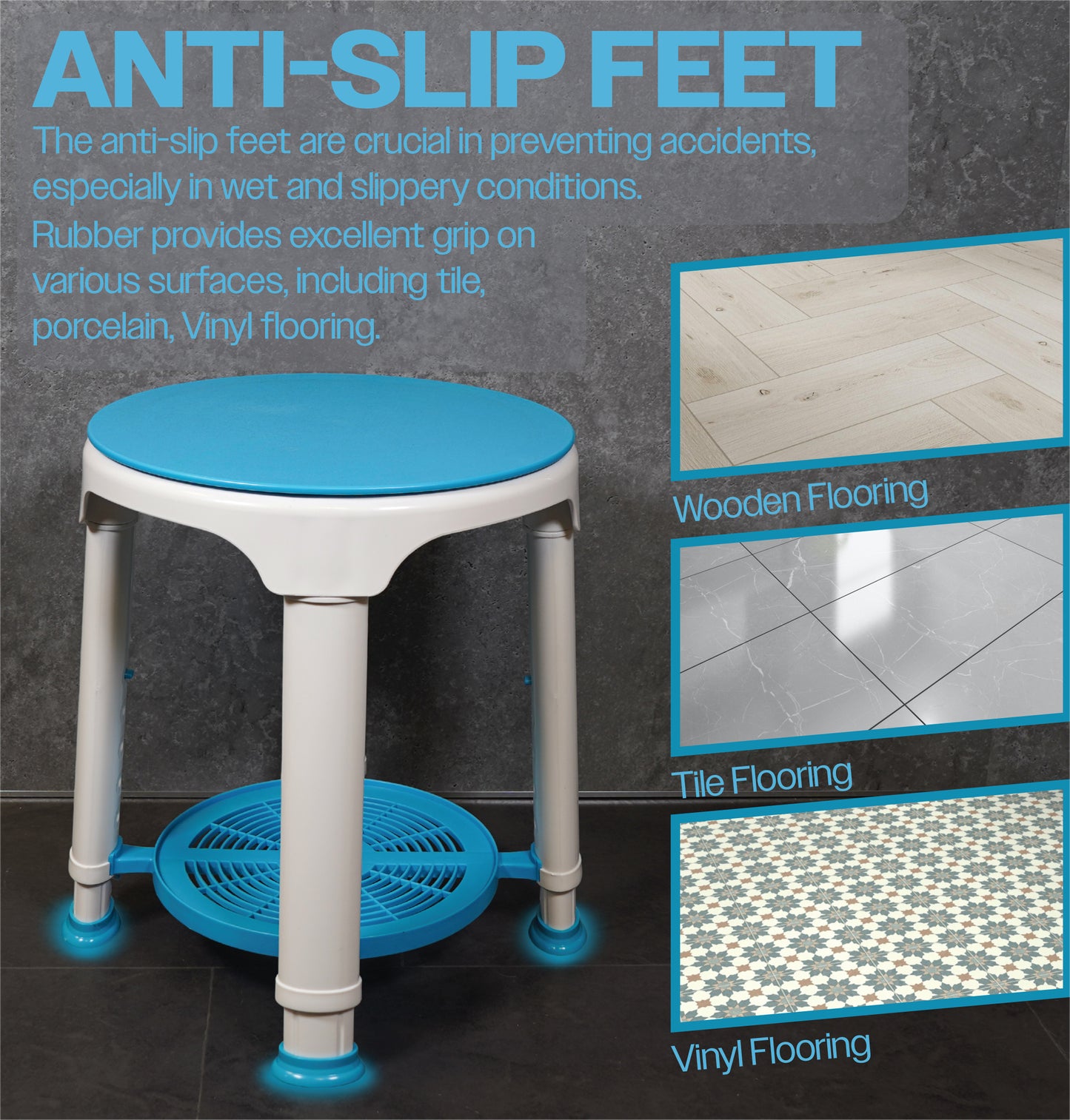 Lightweight Shower Stool with Rotating Seat and Removable Tray
