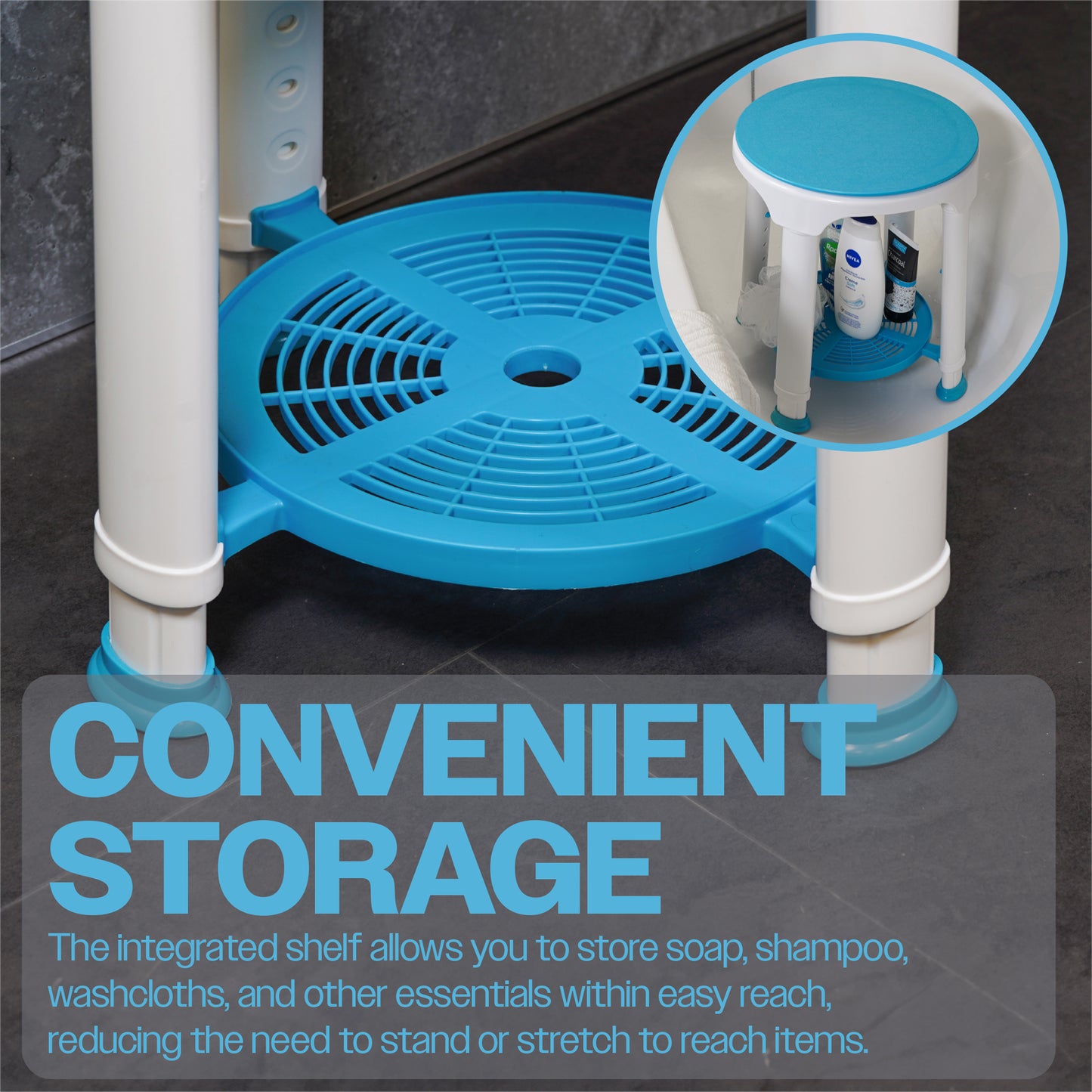 Lightweight Shower Stool with Rotating Seat and Removable Tray