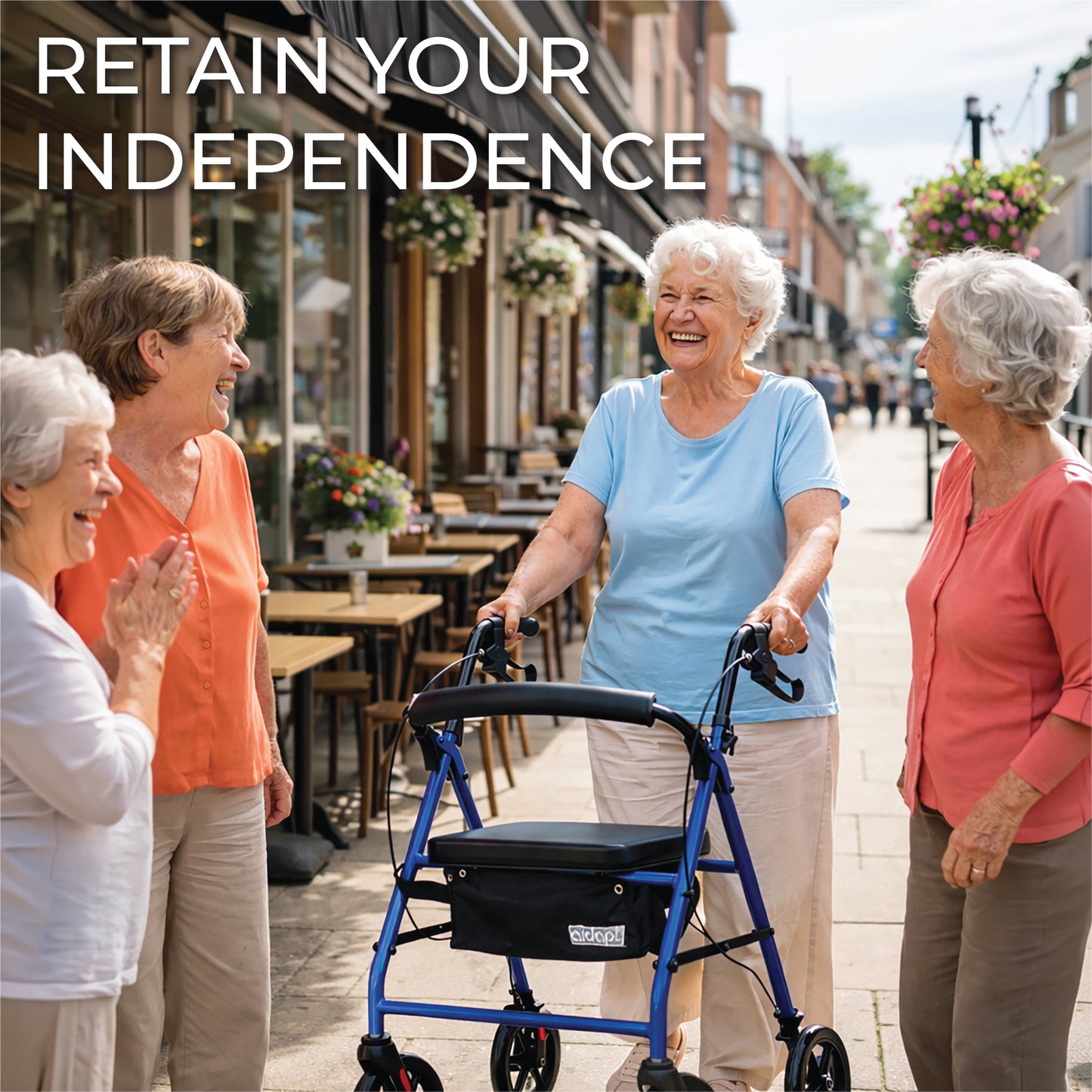 Aidapt Steel Folding Rollator Walker with Padded Seat & 8" Puncture-Proof Wheels