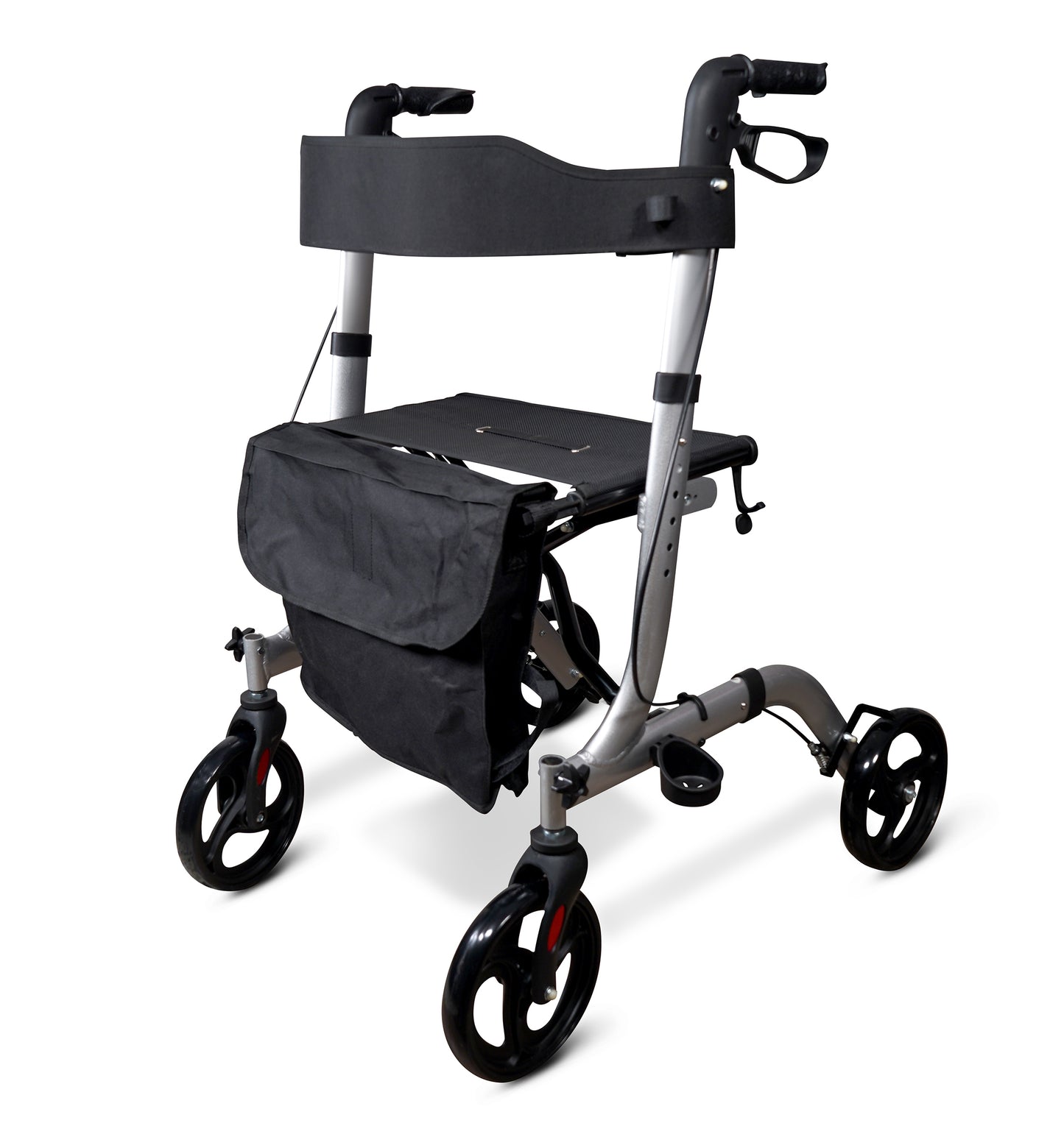 Lightweight Aluminium Rollator with Seat, Backrest & Bag – Adjustable Height, Folding 4-Wheel Walker (8.95kg)