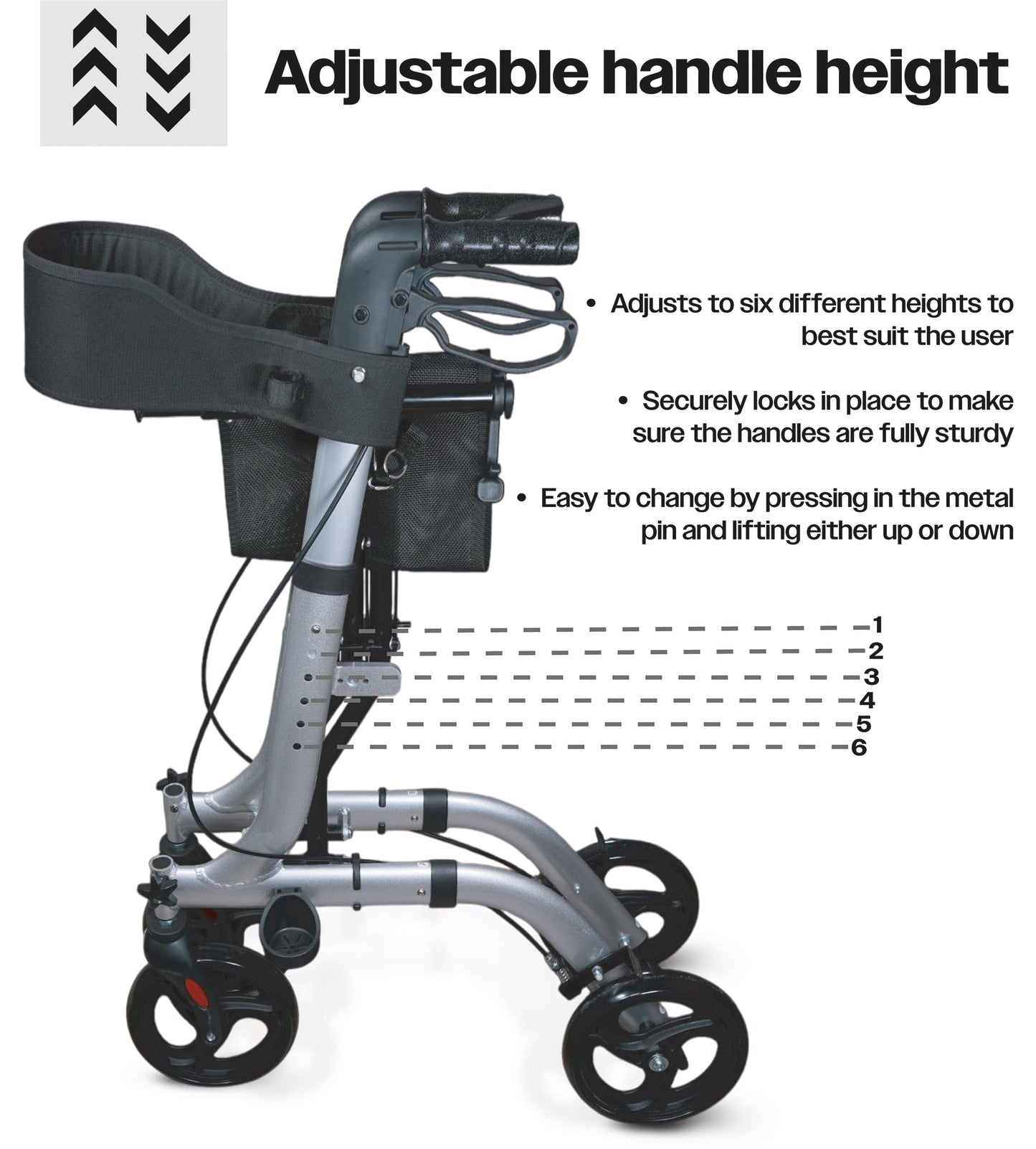 Lightweight Aluminium Rollator with Seat, Backrest & Bag – Adjustable Height, Folding 4-Wheel Walker (8.95kg)