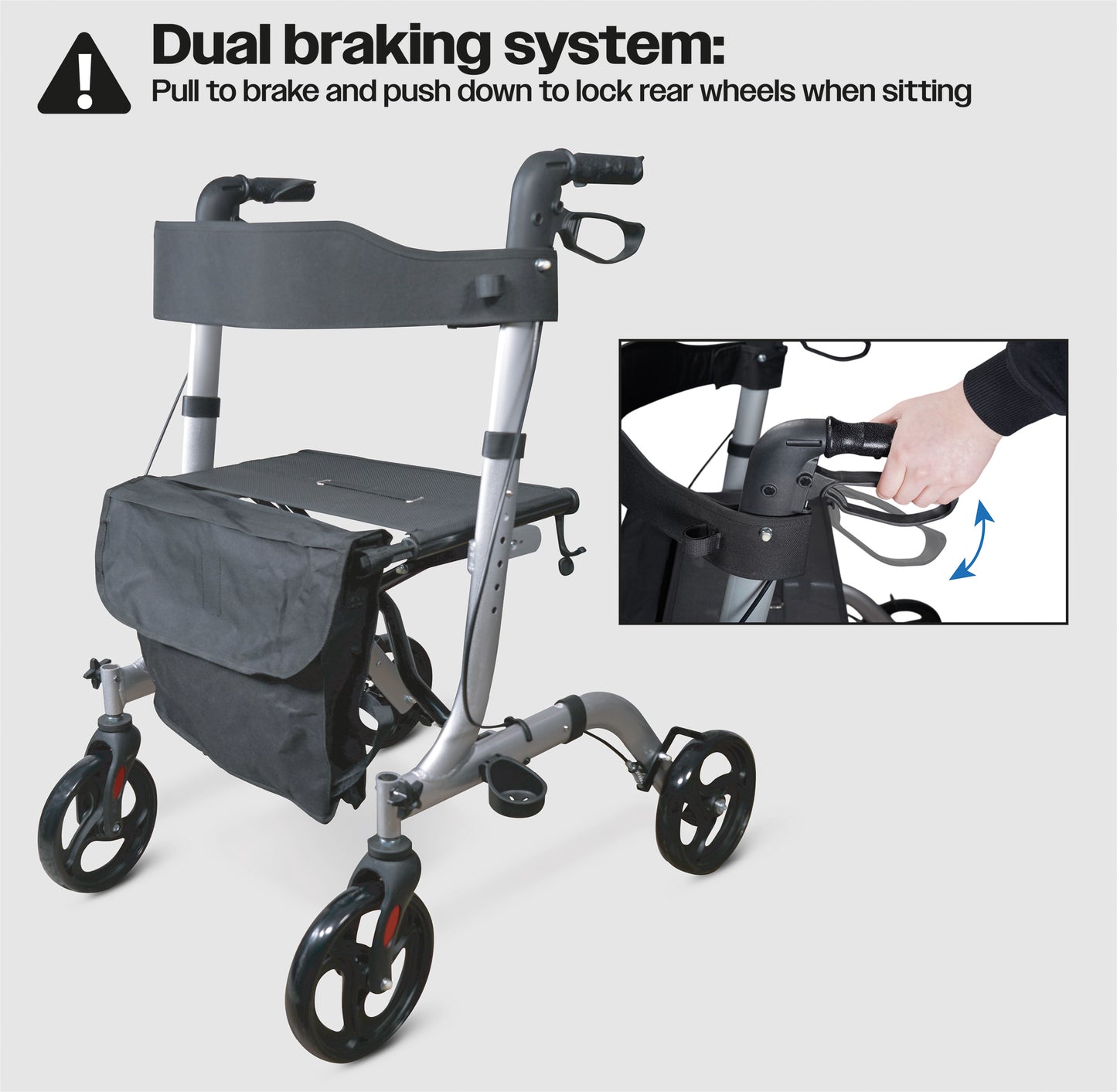 Lightweight Aluminium Rollator with Seat, Backrest & Bag – Adjustable Height, Folding 4-Wheel Walker (8.95kg)