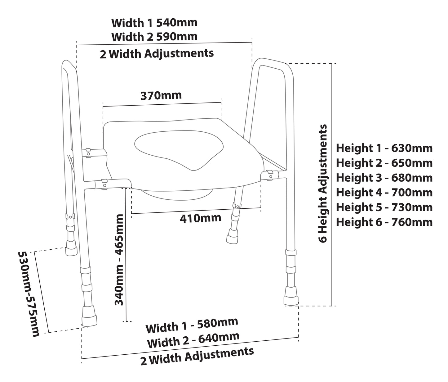 Solo President Width Adjustable Toilet Seat and Frame - Flat Packed