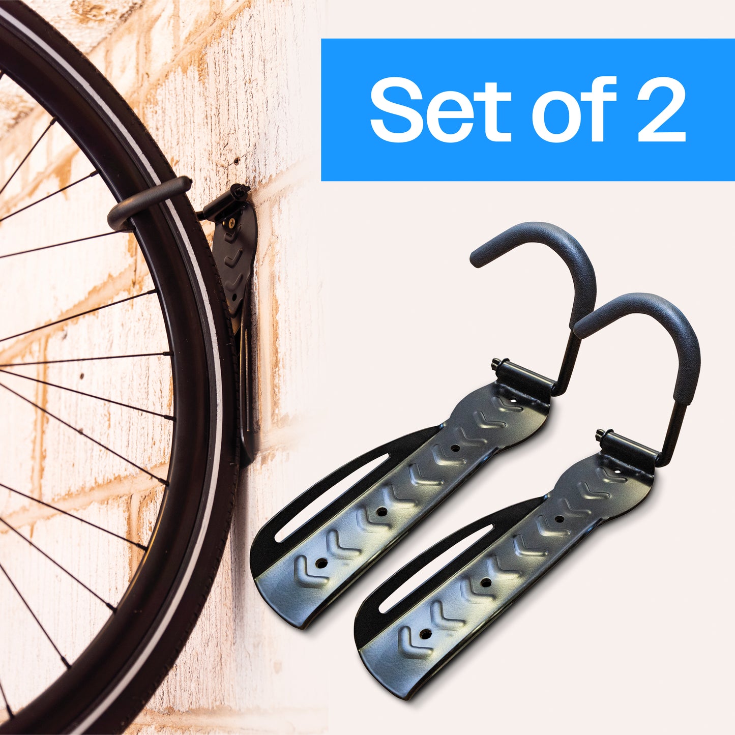 Wall Mount Bicycle Storage Hooks - Pair