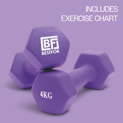 Bestfor 4kg Neoprene Dumbbells (Pair) – Anti‑Roll Hex Design, Non‑Slip Grip