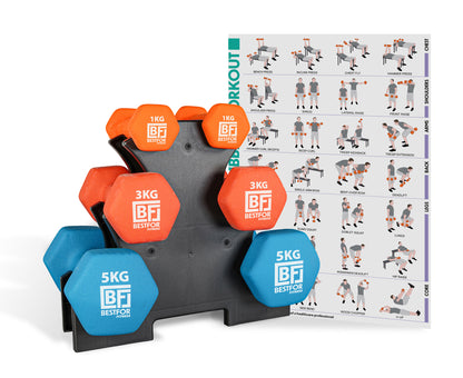 Neoprene Dumbbell 18kgs Kit - 2 x 1kg, 2 x 3kg, 2 x 5kg