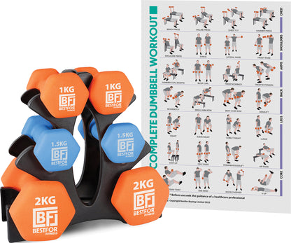 Neoprene Dumbbell 9kgs Kit - 2 x 1kg, 2 x 1.5kg, 2 x 2kg