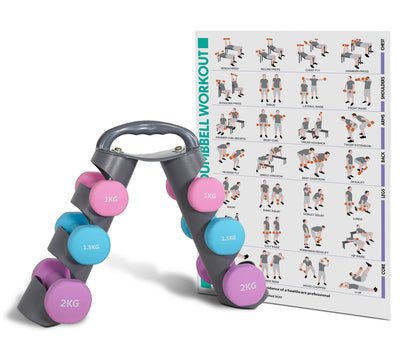 Bestfor Neoprene Hexagonal Dumbbell Set (9kg) with Multi Positional Rack