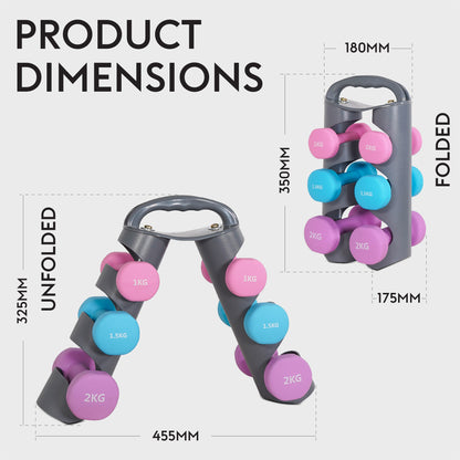 Bestfor Neoprene Hexagonal Dumbbell Set (9kg) with Multi Positional Rack