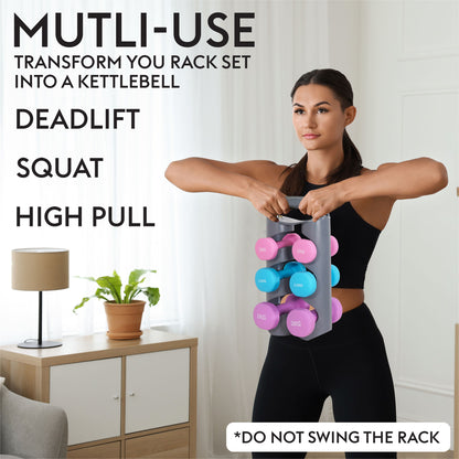 Bestfor Neoprene Hexagonal Dumbbell Set (9kg) with Multi Positional Rack