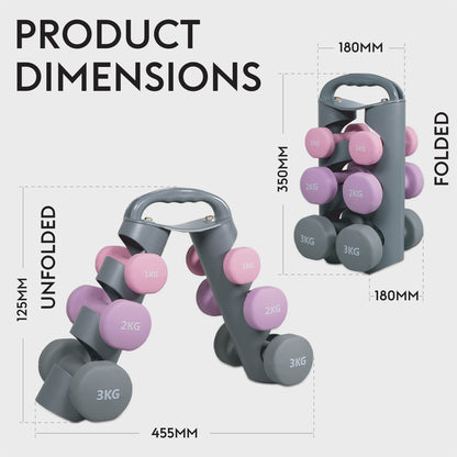 Bestfor Neoprene Hexagonal Dumbbell Set (12kg) with Multi Positional Rack