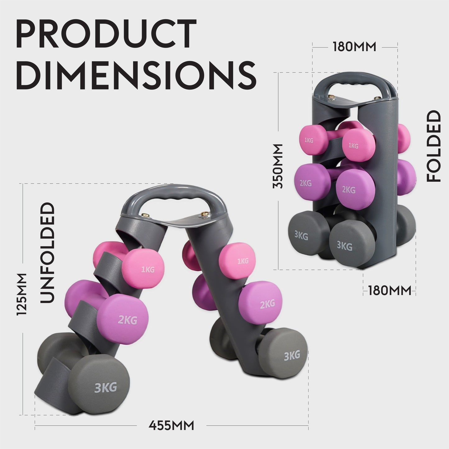 Bestfor Neoprene Hexagonal Dumbbell Set (12kg) with Multi Positional Rack