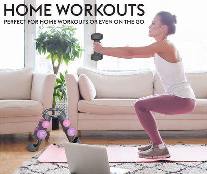 Bestfor Neoprene Hexagonal Dumbbell Set (12kg) with Multi Positional Rack