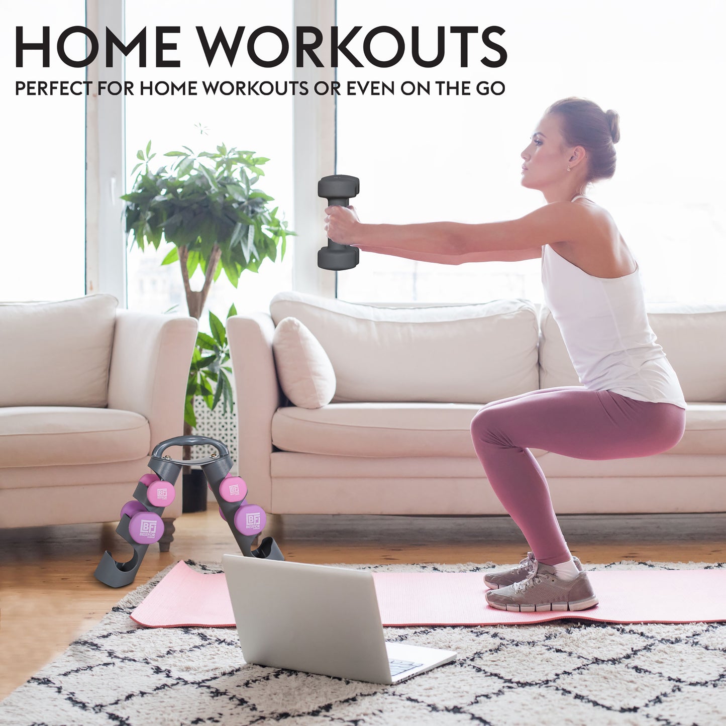 Bestfor Neoprene Hexagonal Dumbbell Set (12kg) with Multi Positional Rack