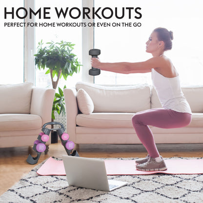 Bestfor Neoprene Hexagonal Dumbbell Set (12kg) with Multi Positional Rack