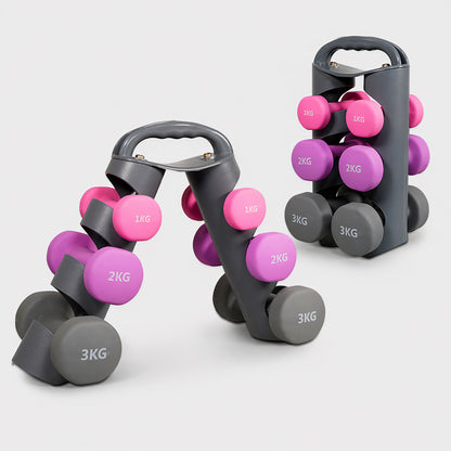 Bestfor Neoprene Hexagonal Dumbbell Set (12kg) with Multi Positional Rack