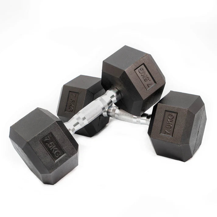 Hex Dumbbell Set (2.5kg–25kg) – Anti-Roll Rubber Coated Home Gym Weights