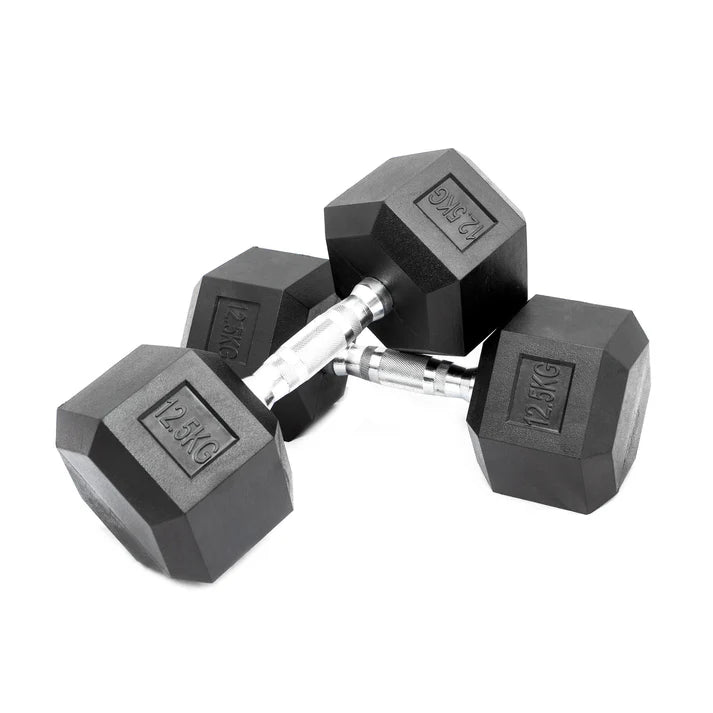 Hex Dumbbell Set (2.5kg–25kg) – Anti-Roll Rubber Coated Home Gym Weights