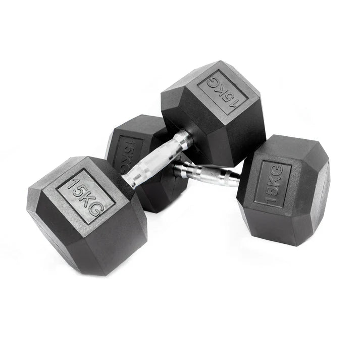 Hex Dumbbell Set (2.5kg–25kg) – Anti-Roll Rubber Coated Home Gym Weights