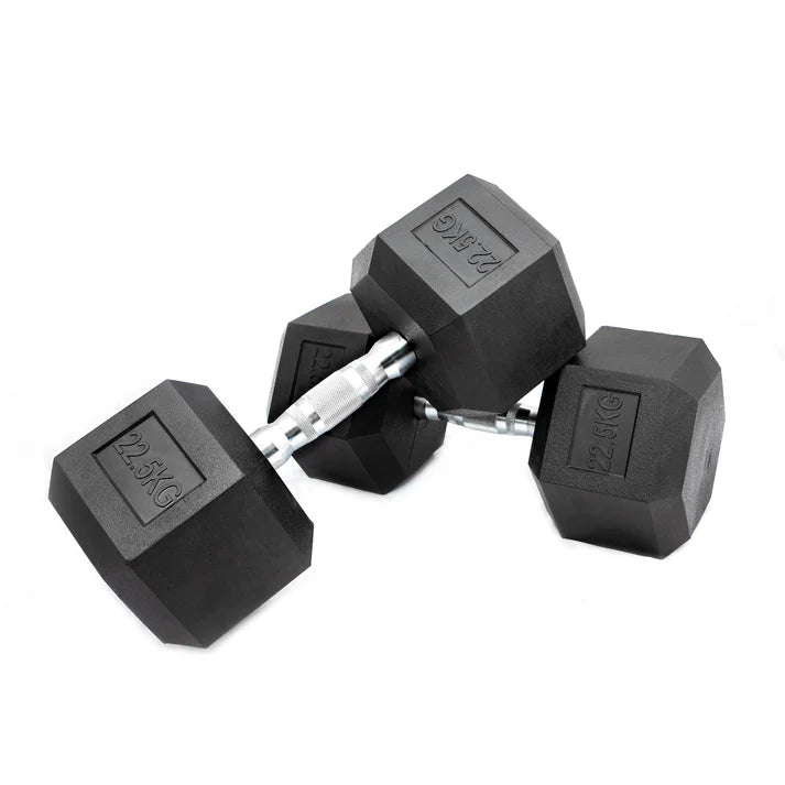 Hex Dumbbell Set (2.5kg–25kg) – Anti-Roll Rubber Coated Home Gym Weights
