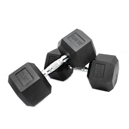 Hex Dumbbell Set (2.5kg–25kg) – Anti-Roll Rubber Coated Home Gym Weights