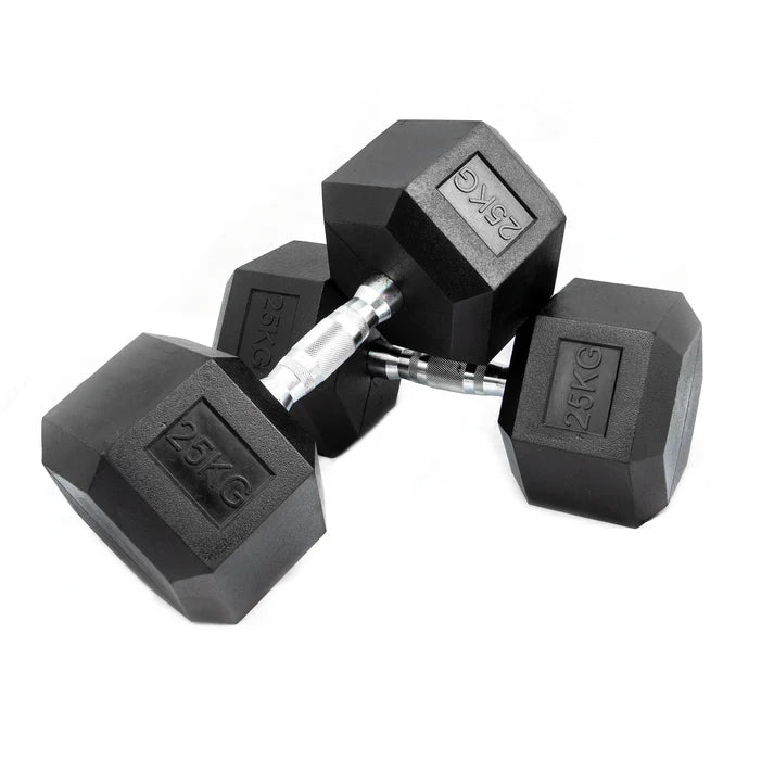 Hex Dumbbell Set (2.5kg–25kg) – Anti-Roll Rubber Coated Home Gym Weights