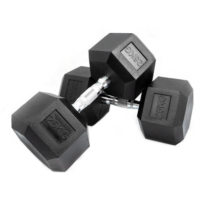 Hex Dumbbell Set (2.5kg–25kg) – Anti-Roll Rubber Coated Home Gym Weights
