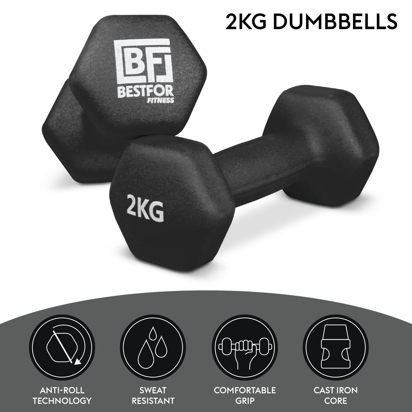 Bestfor 2kg Hex Neoprene Dumbbell Set (Pair)