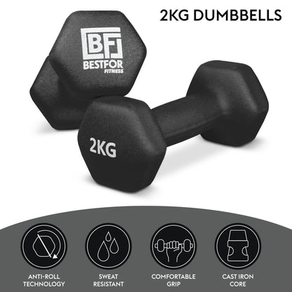 Bestfor 2kg Hex Neoprene Dumbbell Set (Pair)