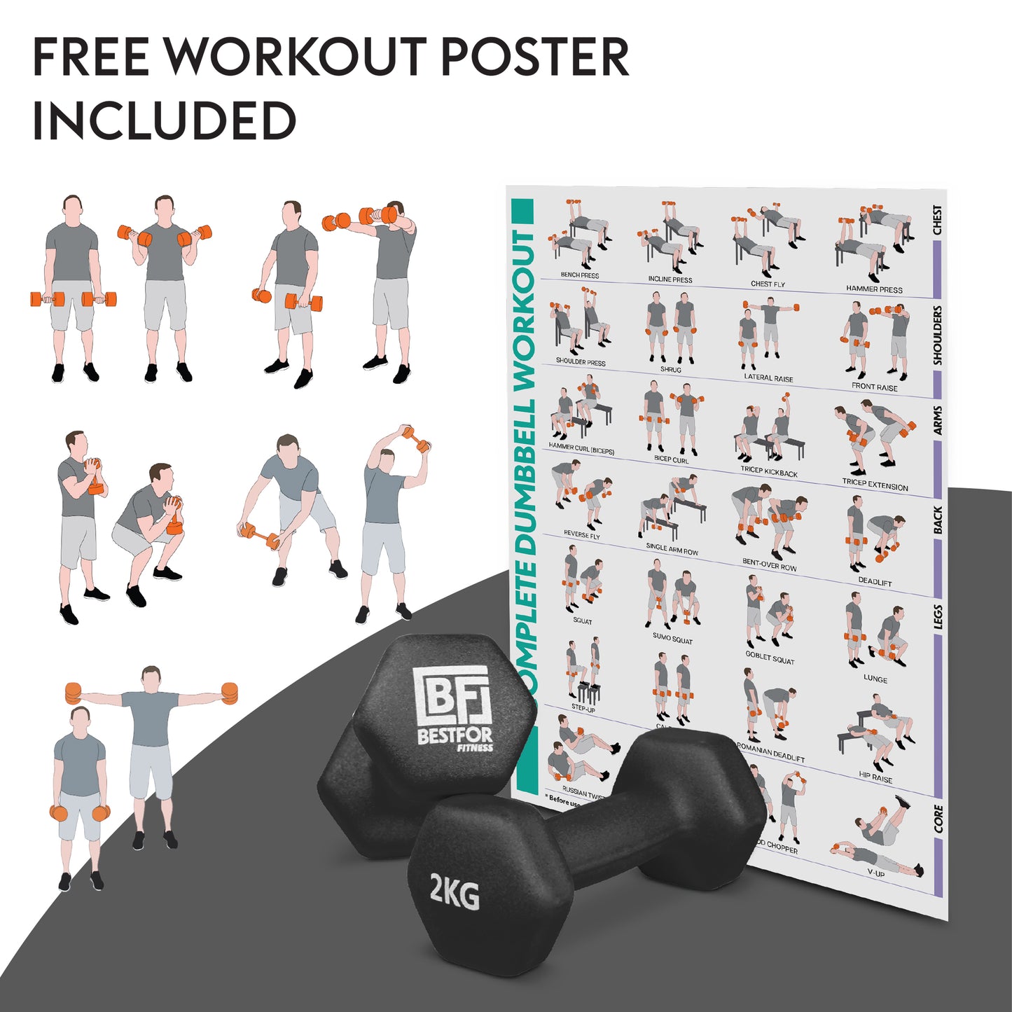 Bestfor 2kg Hex Neoprene Dumbbell Set (Pair)