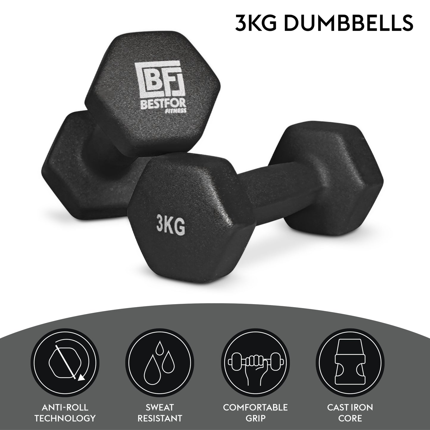 Bestfor 3kg Hex Neoprene Dumbbell Set (Pair)