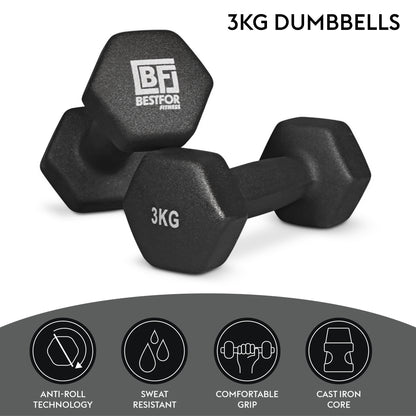Bestfor 3kg Hex Neoprene Dumbbell Set (Pair)